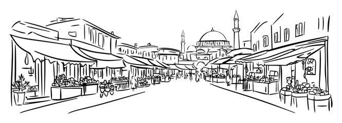 istanbul grand bazaar with mosque background © Mago