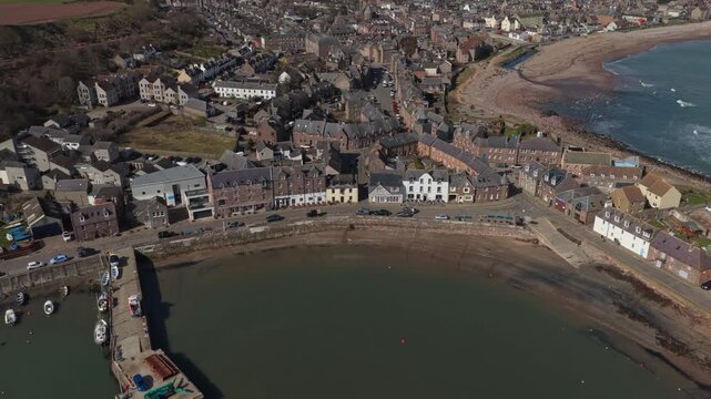 Stonehaven town and harbour aerial view in scotland