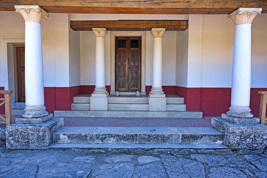 Entrance to the reconstructed ancient Roman Villa Urbana in Petronell Carnuntum Austria