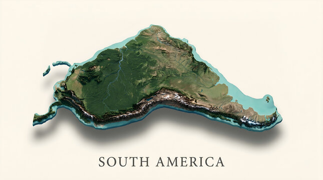 3D Topographical Relief Map of South America with Terrain Elevation