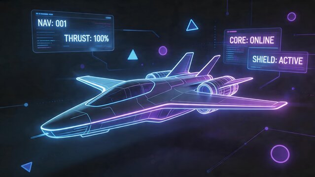Futuristic spaceship in digital interface
