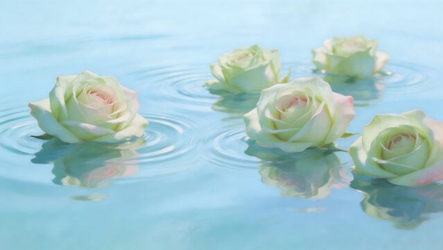 White roses floating in water