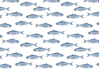 Fototapeta premium School of Blue Watercolor Fish Sardines – Nautical Herring Background
