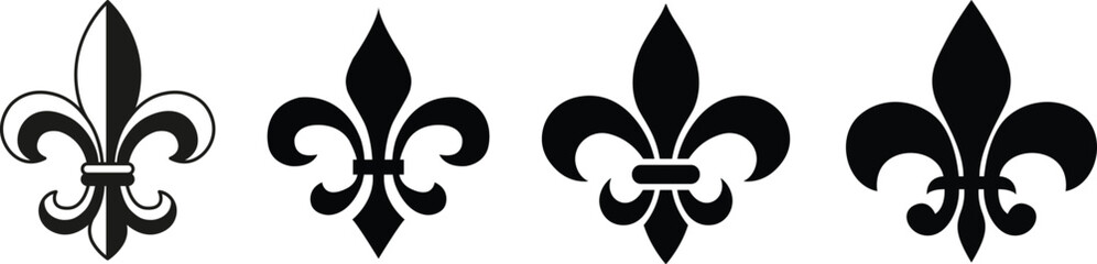 symbolic image Fluer de lis set, horizontal banner monochrome fleur de lis lily, antique monarchy symbols on transparent background, vintage decorative design elements coat of arms graphic design © Hafsa