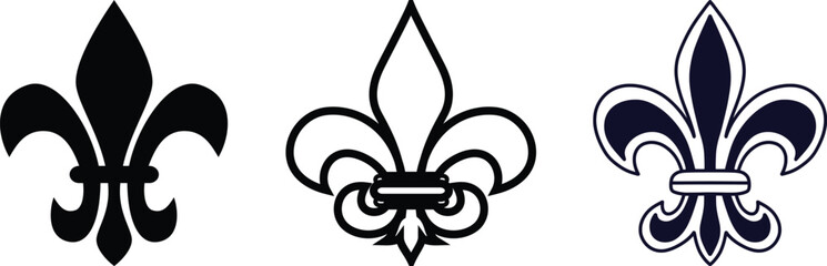 symbolic image Fluer de lis set, horizontal banner monochrome fleur de lis lily, antique monarchy symbols on transparent background, vintage decorative design elements coat of arms graphic design © Hafsa