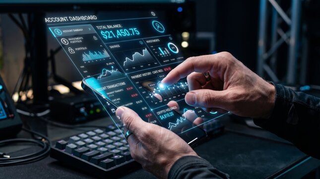 Futuristic Personal Account Dashboard with Interactive Financial Data Interface