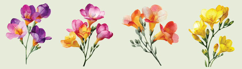 Simple watercolor style, beautiful design, freesias set painting design. Hand-painted style, vectorized, vector set available in EPS Simple Hand-painted  © Zizak