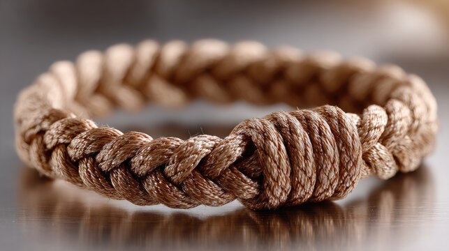 Paracord survival bracelet displaying intricate braided design with a secure knot closure, representing preparedness for outdoor adventure, utility, and everyday carry