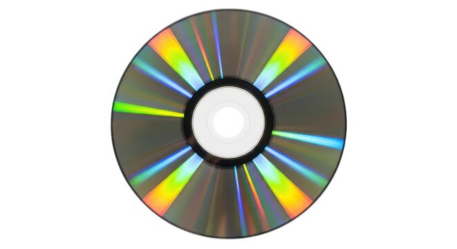 Colorful cd disc with rainbow reflection isolated on white background