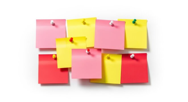 Colorful sticky notes pinned on board