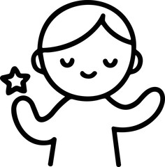 Fototapeta premium Happy Child Character Holding a Shining Star Icon, Simple Line Art Drawing