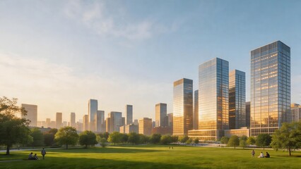 Obraz premium Modern city skyline with green park