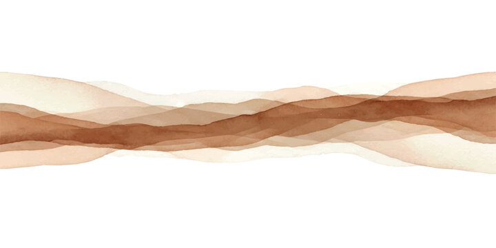 Abstract brown watercolor wave brush strokes on paper texture Vector, illustration