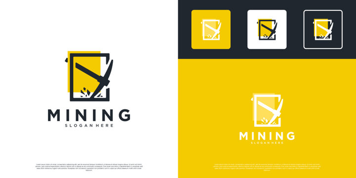Natural resource logo with mining concept, industrial needs, vector graphic template.