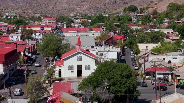 Explore Santa Rosalia, Baja California Sur, Mexico, with stunning aerial views of the town, church, and beautiful landscapes.