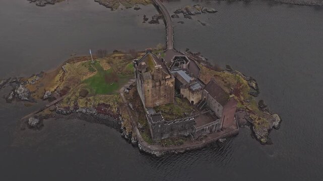 Aerial view of eilean donan castle in scotland