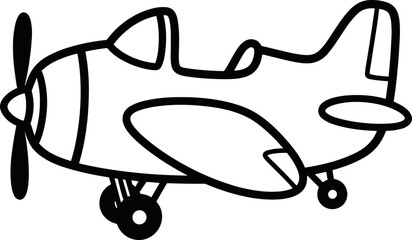 Simple cartoon airplane outline drawing, isolated on white background © Domboancok
