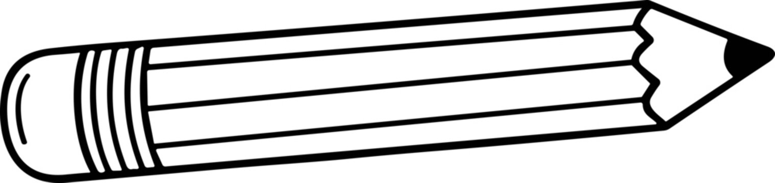 Black and white illustration of a graphite pencil with an eraser end