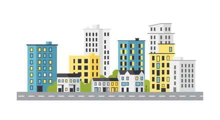Fototapeta premium Modern Cityscape Illustration with Colorful Buildings and Street