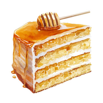watercolor painting of Honey Cake Medovik, isolated on a white background.