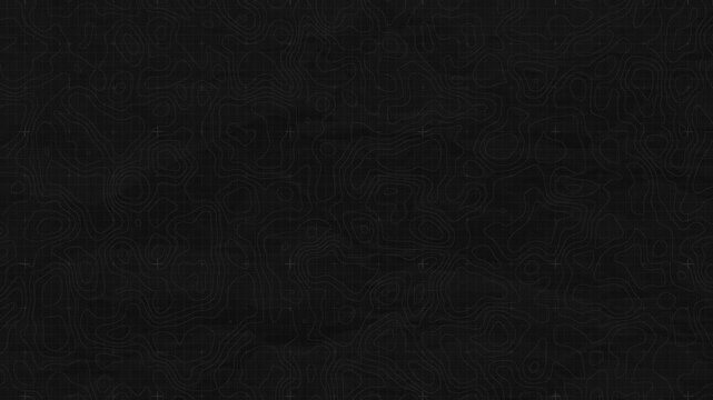 Animation topographic map background contour lines grid elements loop tactical grid backdrop. Dark black abstract background motion design.