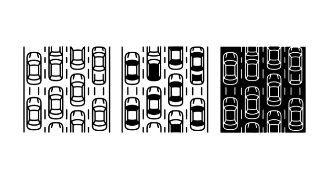 Traffic Jam Vector Icons, Congested Road Cars, Urban Commute Patterns, Highway Gridlock Set