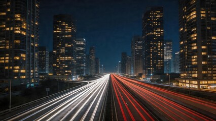 Fototapeta premium City highway at night with light trails