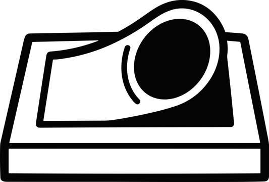 Abstract black and white icon representing a sheet being peeled back from a surface