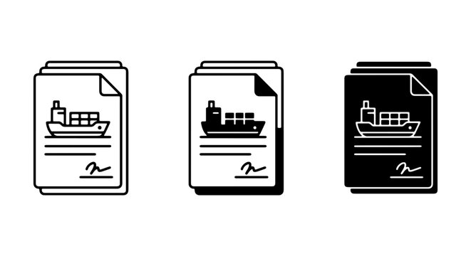Shipping Document Icons, Cargo Ship Bills of Lading, Logistics Paperwork Vector Set