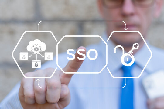 Concept of SSO Single Sign-On. SSO Security Access Cyber Internet Technology.