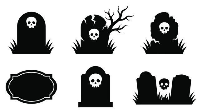 Set of tombstone icons with skulls