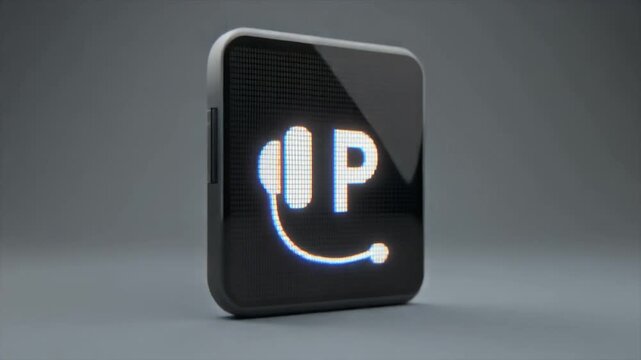 3D Rendered Digital Square Icon with Letter P and Headset Symbol