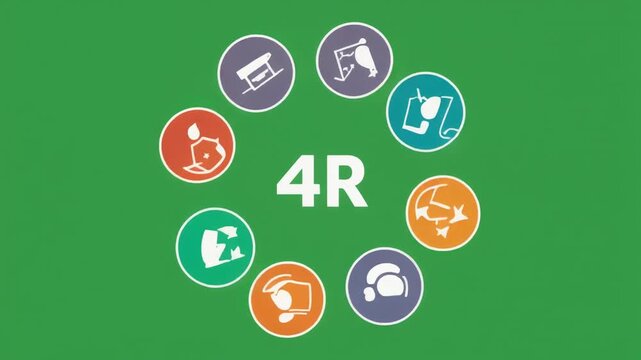 4R Concept Infographic Animation with Circular Icons on Green Background