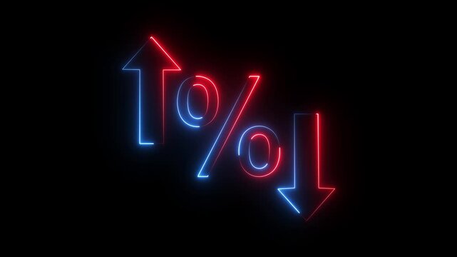 glowing neon Percentage growth and decline icon with up and down arrows. financial, business, and statistical analysis. Up and down percentage arrows icon. Perfect for reports and dashboards 4k vido