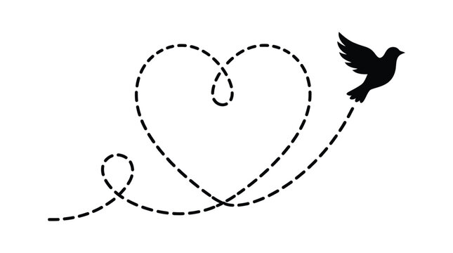 Silhouette of a bird flying in a heart shaped path