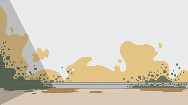 Brown liquid stains and dark mold spots accumulate on an indoor wall base with a prominent diagonal shadow line under a muted neutral color tone.
