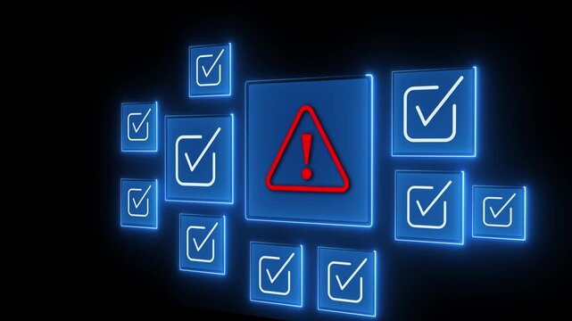 Error warning concept on the black background. Warning system for notification error and maintenance. Motion graphics of Incident, risk, contingency management. 4k video animation.