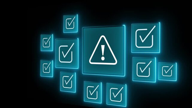 Error warning concept on the black background. Warning system for notification error and maintenance. Motion graphics of Incident, risk, contingency management. 4k video animation.
