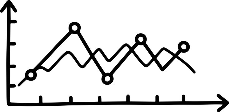Hand-drawn line graph with two intersecting data lines and markers