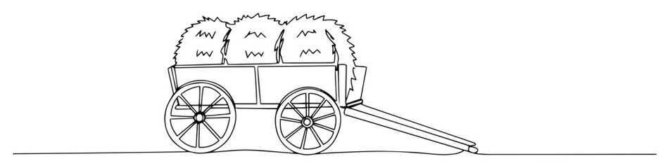 hay cart simple minimalist drawing with one thin line © Wieslaw
