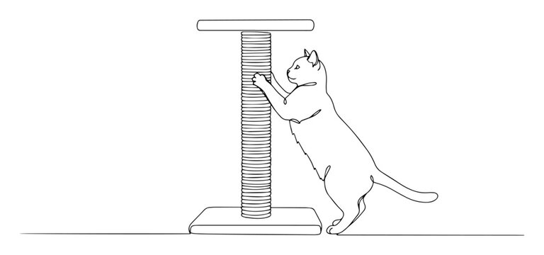 cat scratching post simple minimalist drawing with one thin line