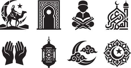 Naklejka premium Islamic Ramadan Spiritual Symbol Icon Set