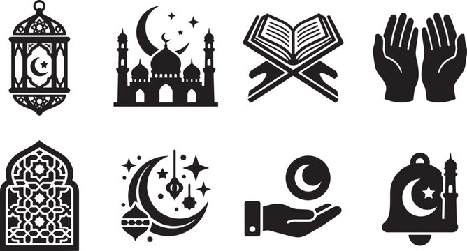 Islamic Ramadan Spiritual Icon Vector Bundle