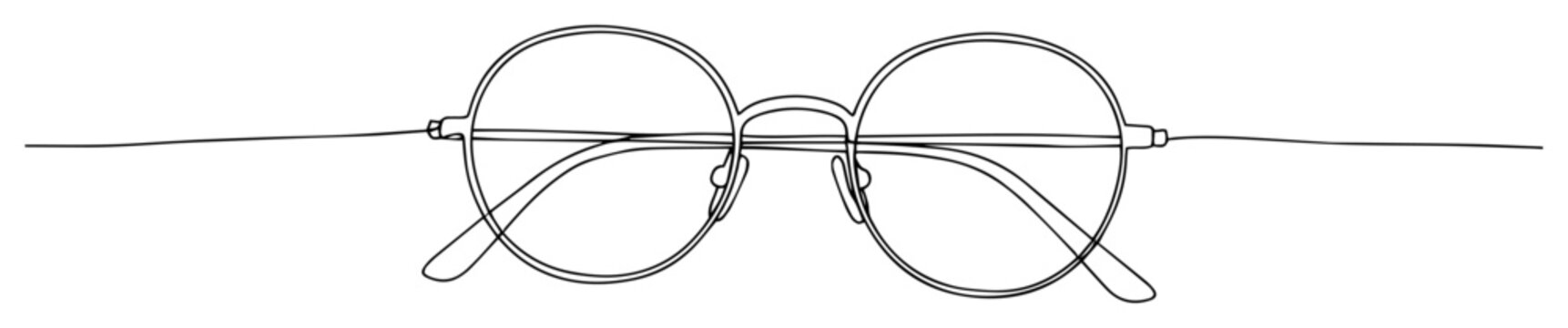 round eyeglasses sketch of a thin one line in the style of a black vector on a white background