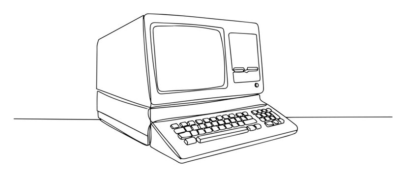 retro computer sketch of a thin one line in the style of a black vector on a white background