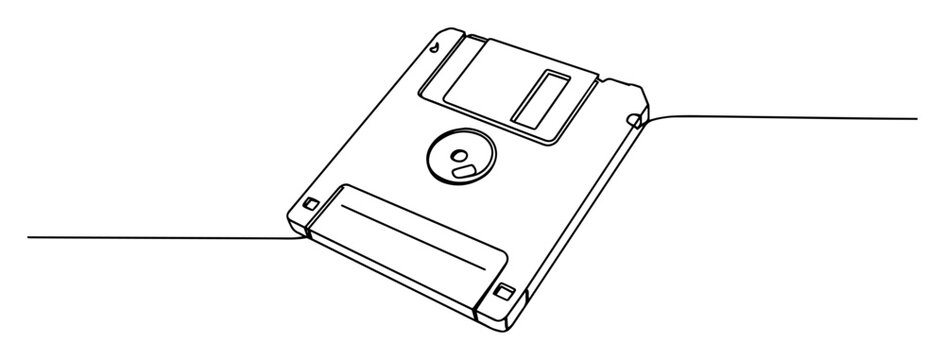 floppy disk sketch of a thin one line in the style of a black vector on a white background