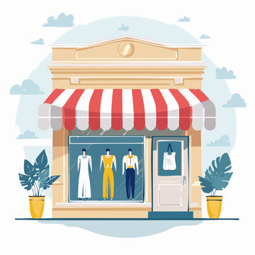 Fashion Storefront with Mannequins and Plants