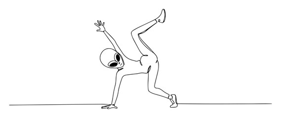 alien breakdancing handstand pose line art © Wieslaw