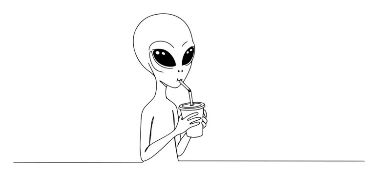 alien drinking from cup with straw