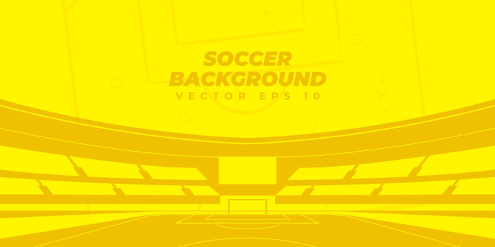Dynamic soccer sports background, football banner with illustration of stadiums and football fields